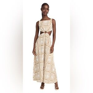 Hansen + Gretel Paros maxi dress in a gold and white geometric print medium